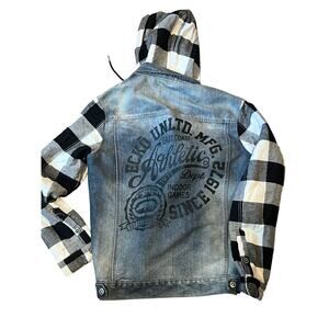 Vintage Ecko Unltd Denim Plaid Jacket Mens Snap Button Y2K Hip Hop Hoodie